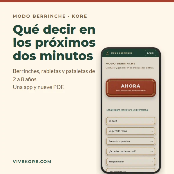 Modo Berrinche, la app abierta en el teléfono con el botón Ahora