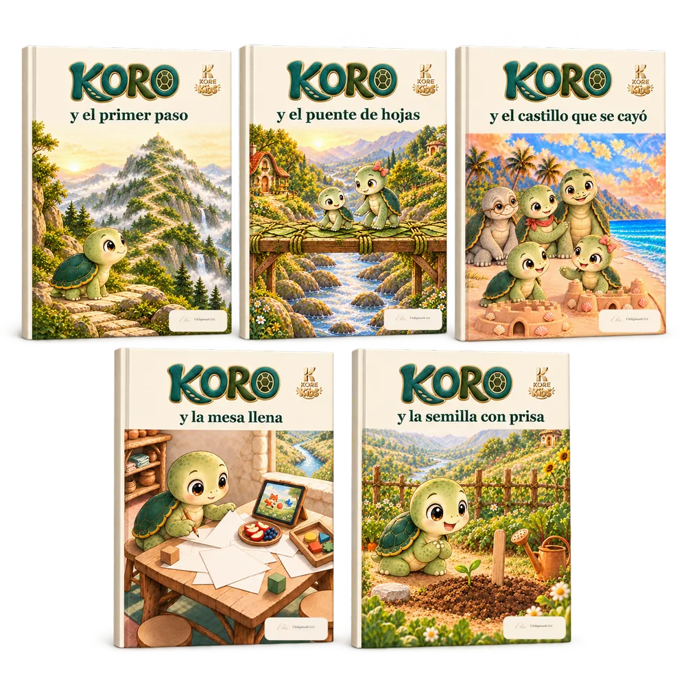 Los cinco libros de Koro: el primer paso, el puente de hojas, el castillo que se cayó, la mesa llena y la semilla con prisa
