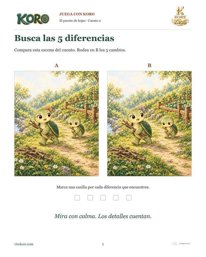 Página del cuadernillo de juegos: busca las diferencias entre dos escenas del cuento