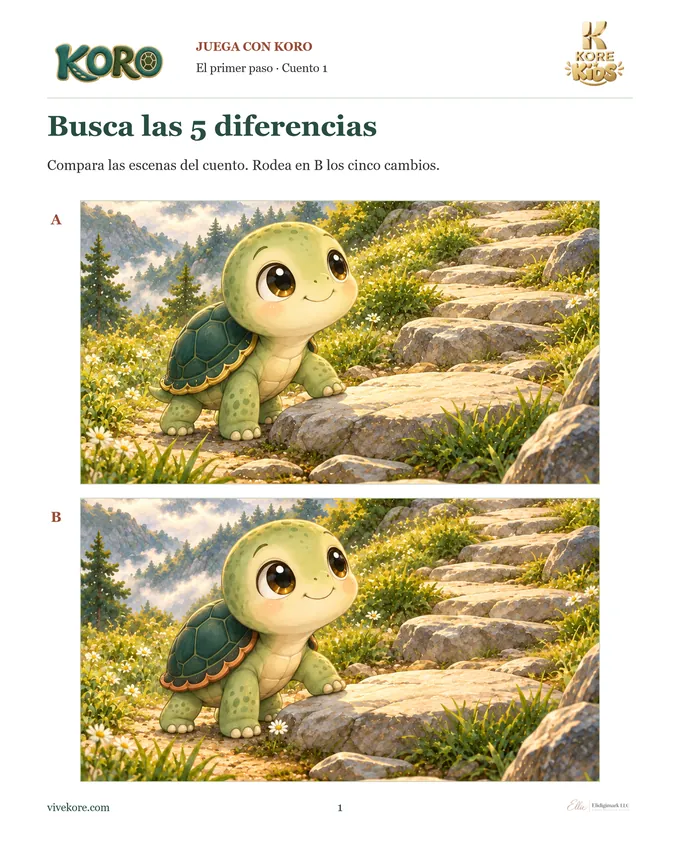 Página del cuadernillo de juegos: busca las diferencias entre dos escenas del cuento