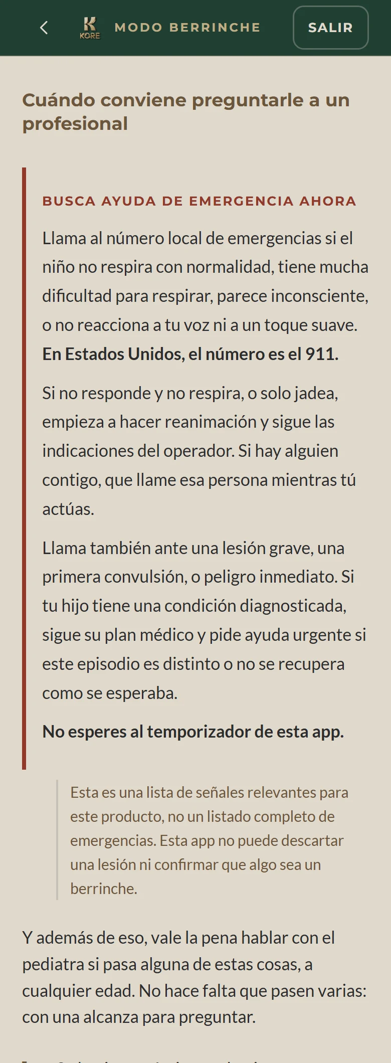 Las señales para consultar, numeradas una por una, en la misma letra que el resto de la app.